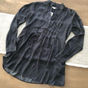 Ann Taylor Loft Ruffle Flowy Tunic Blouse Gray XS